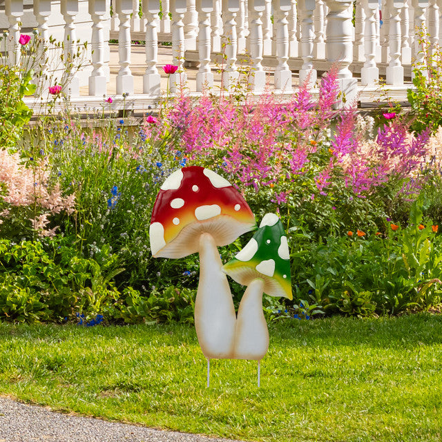 Outdoor Mushroom Decor 16&quot; Double Mushrooms Outdoor Garden Stake