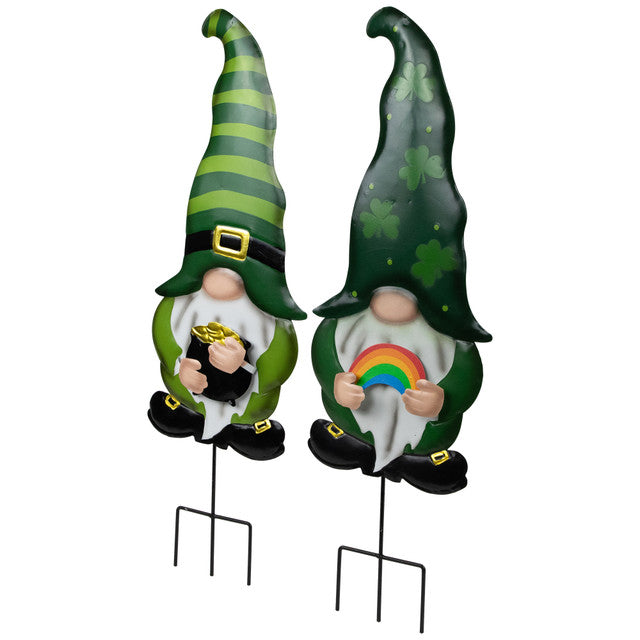 Pot of Gold Rainbow St Patricks Day Gnomes Garden Stakes