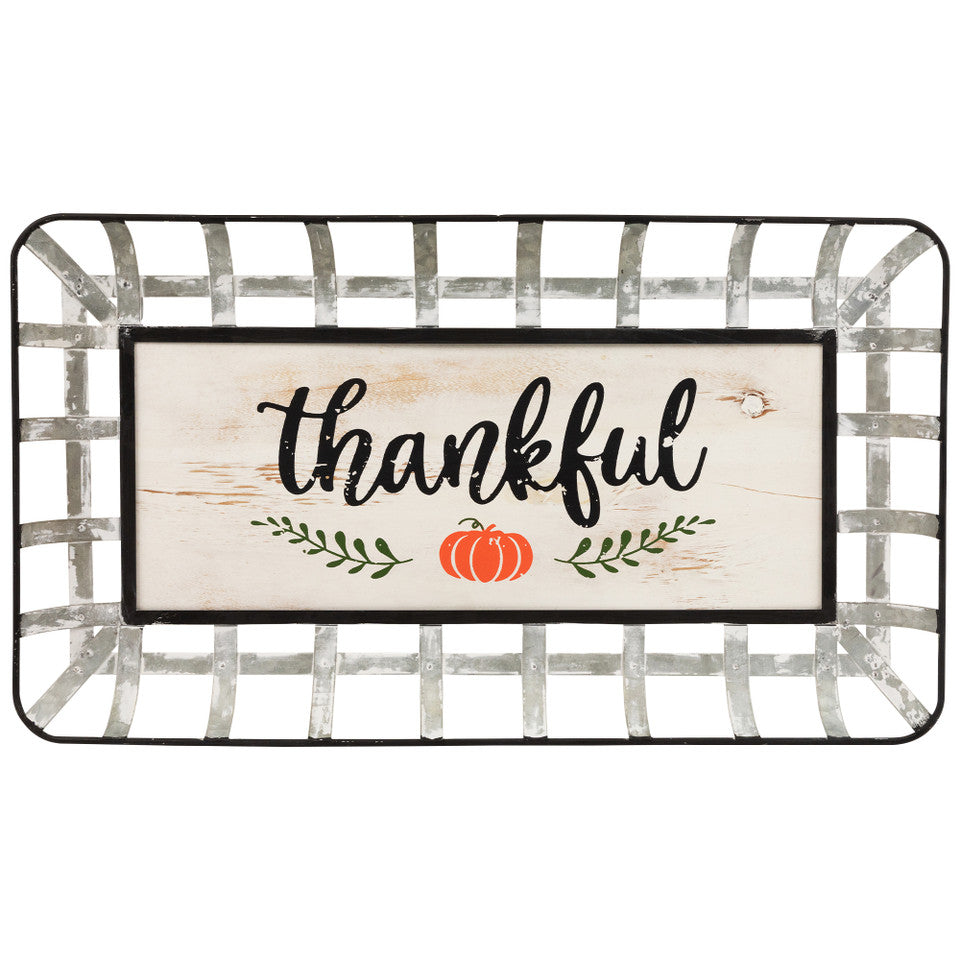 Pumpkin Design with &quot;Thankful&quot; Script 24&quot; Fall Harvest Serving Tray Wall Sign