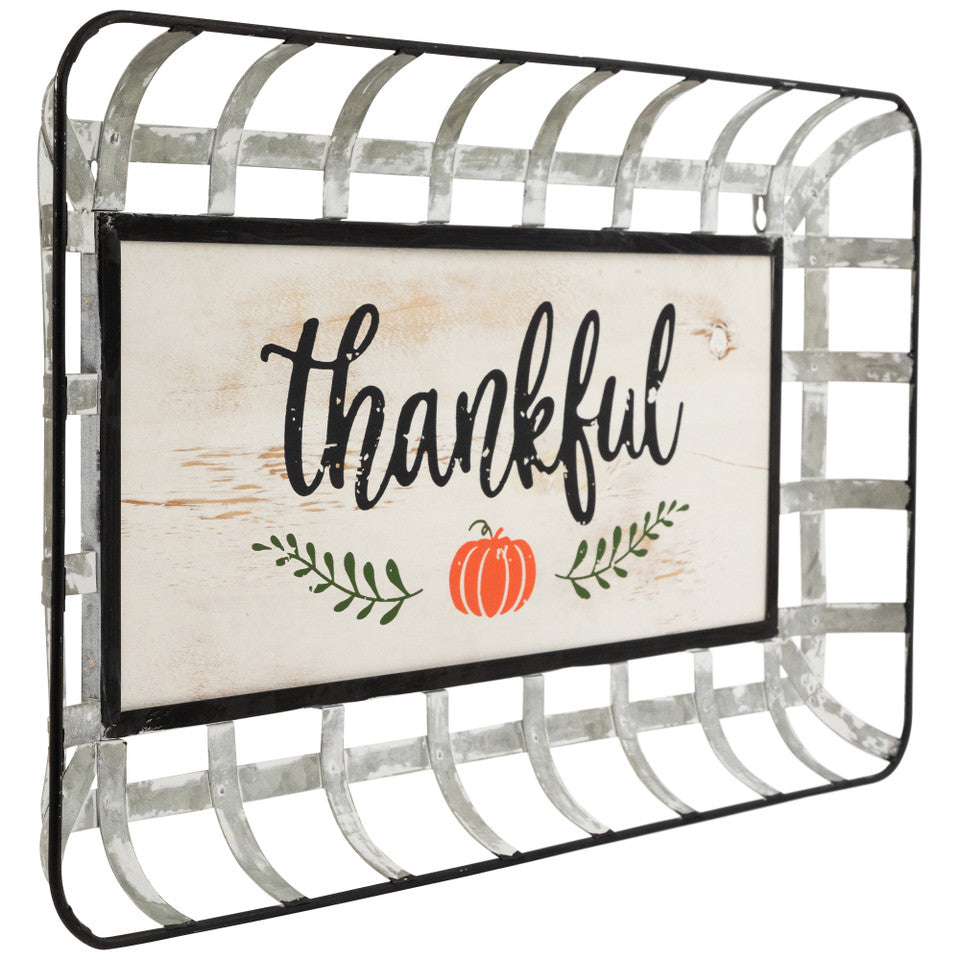 Pumpkin Design with &quot;Thankful&quot; Script 24&quot; Fall Harvest Serving Tray Wall Sign
