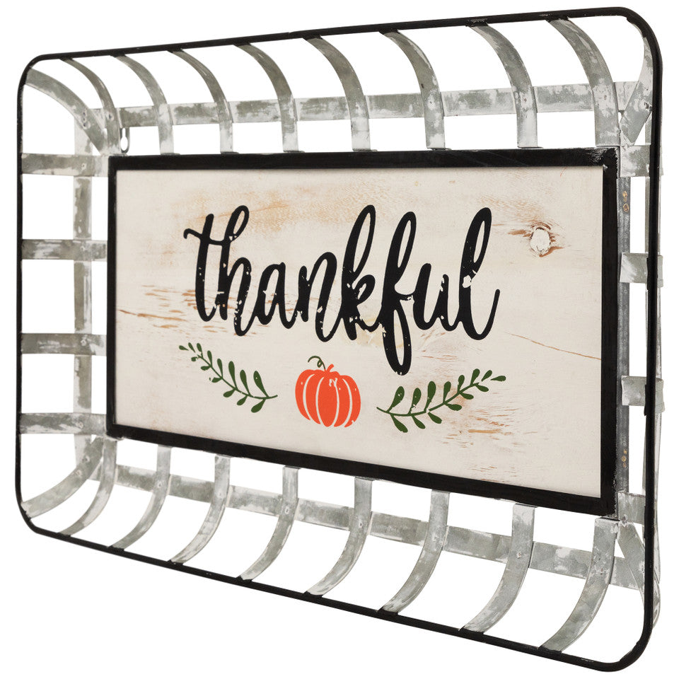 Pumpkin Design with &quot;Thankful&quot; Script 24&quot; Fall Harvest Serving Tray Wall Sign