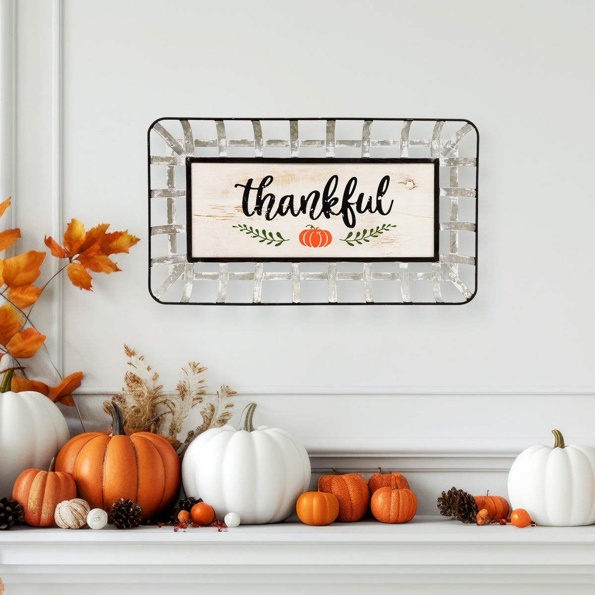 Pumpkin Design with &quot;Thankful&quot; Script 24&quot; Fall Harvest Serving Tray Wall Sign