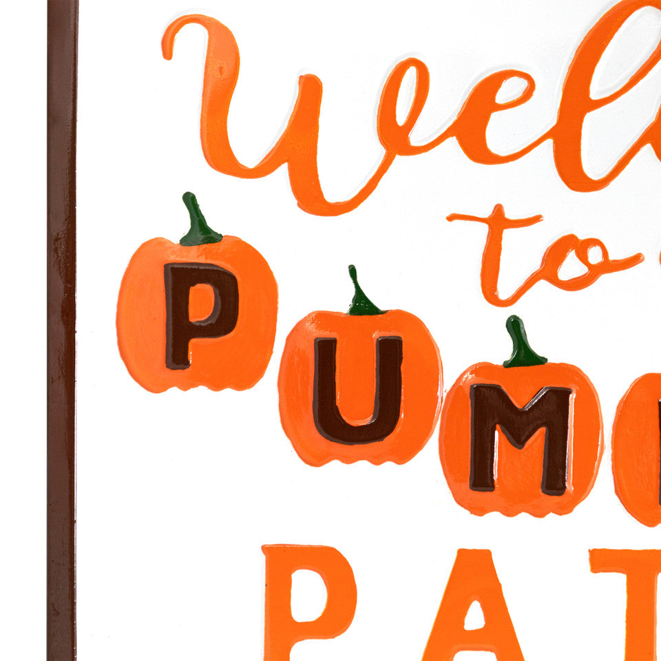 Welcome to our Pumpkin Patch Embossed Metal Wall Sign Fall Harvest Decor