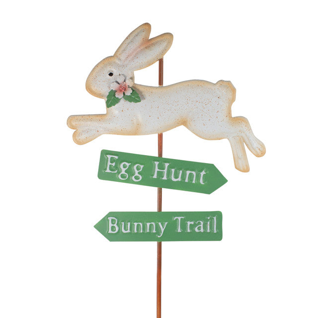 Outdoor Metal Spring Yard Stake 25.5" Easter Egg Bunny Trail