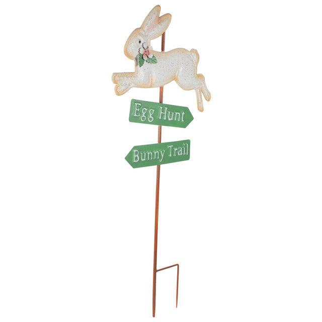 Outdoor Metal Spring Yard Stake 25.5&quot; Easter Egg Bunny Trail