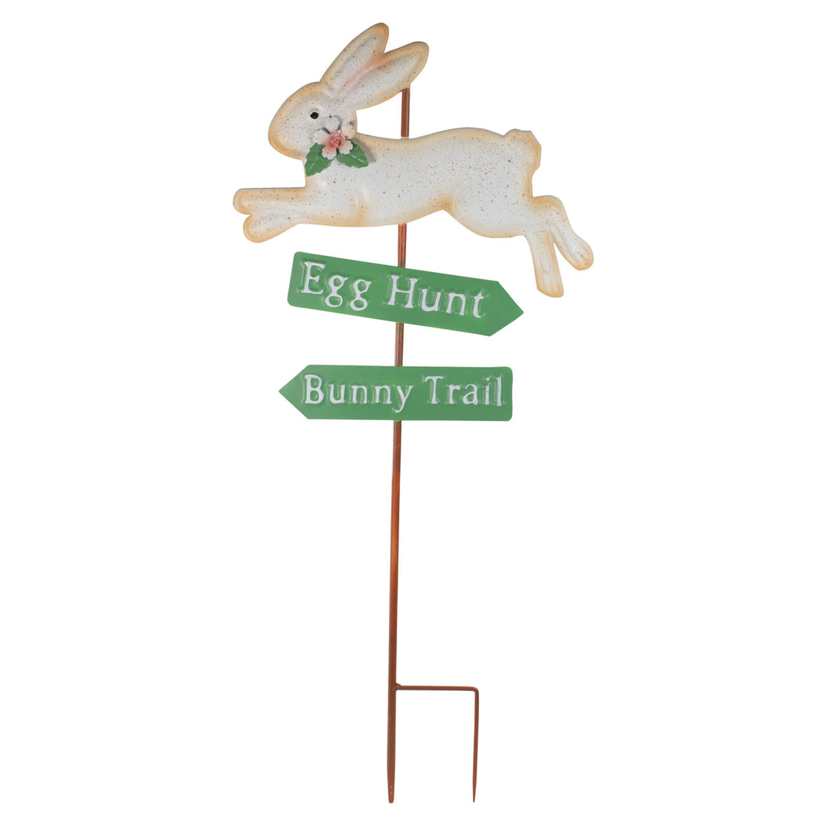 Outdoor Metal Spring Yard Stake 25.5&quot; Easter Egg Bunny Trail