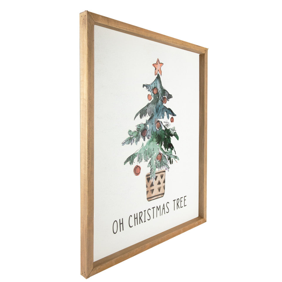 Oh Christmas Tree Wooden Framed 20&quot; Wall Art Decoration