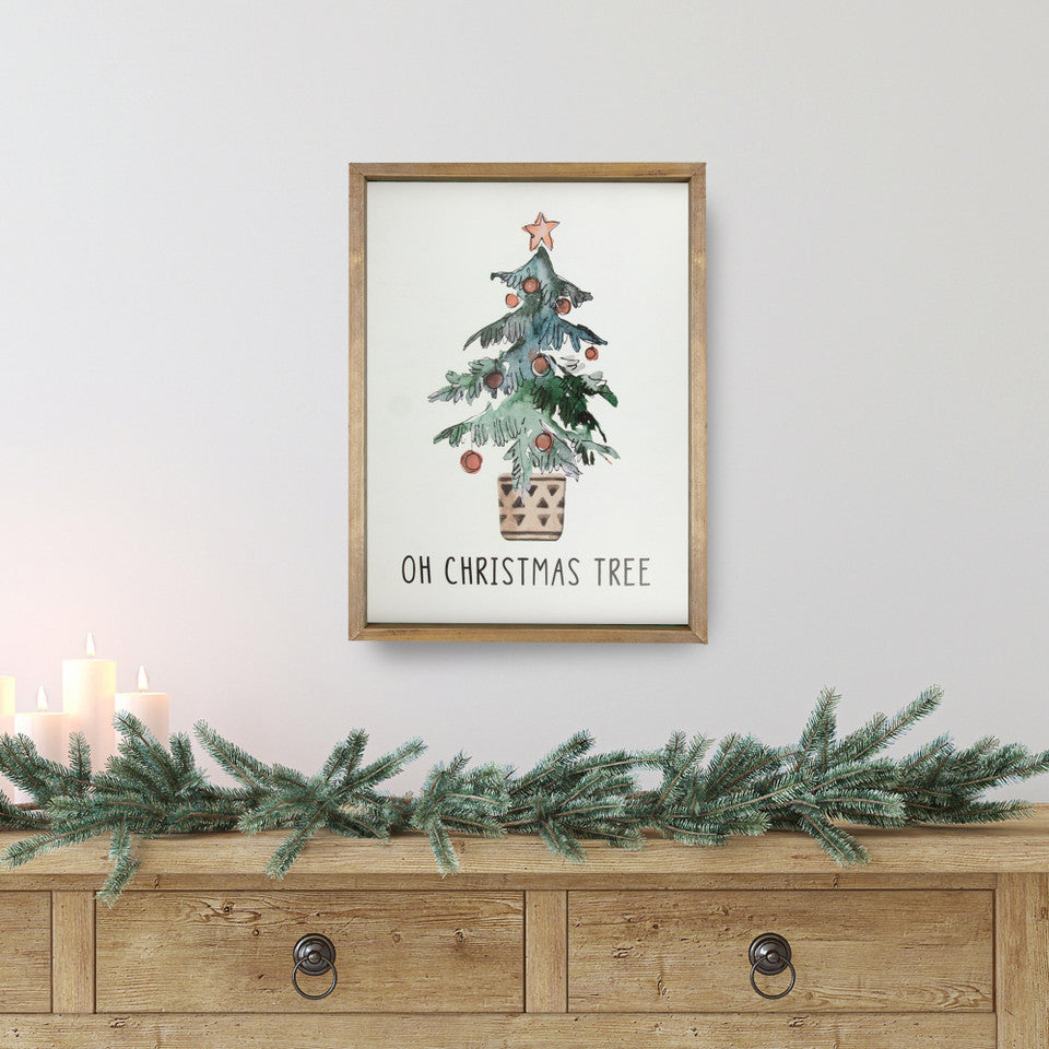 Oh Christmas Tree Wooden Framed 20&quot; Wall Art Decoration