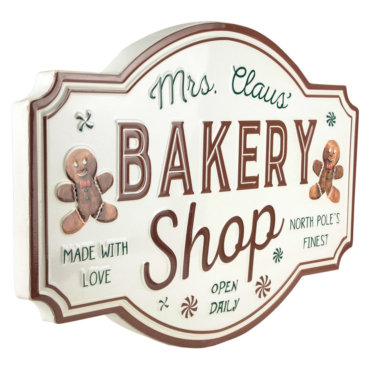 Gingerbread &quot;Mrs. Claus&#39; Bakery Shop&quot; Metal Christmas Wall Sign - 18 Inches