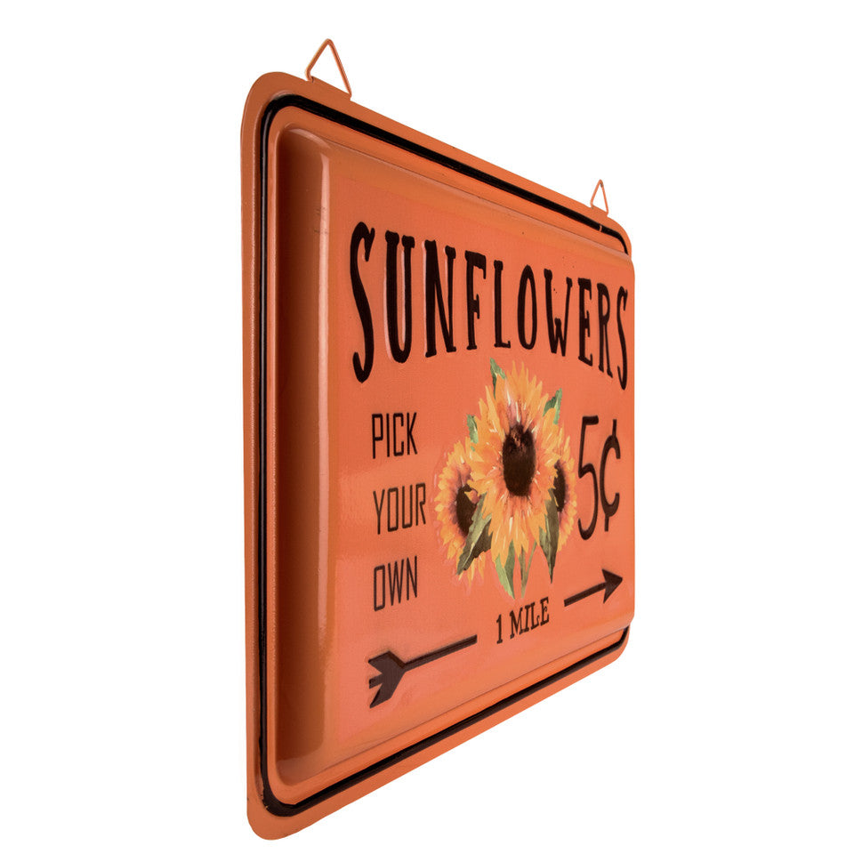 Rustic Fall Wall Art 15&quot; Burnt Orange Sunflowers Metal Plaque Decoration