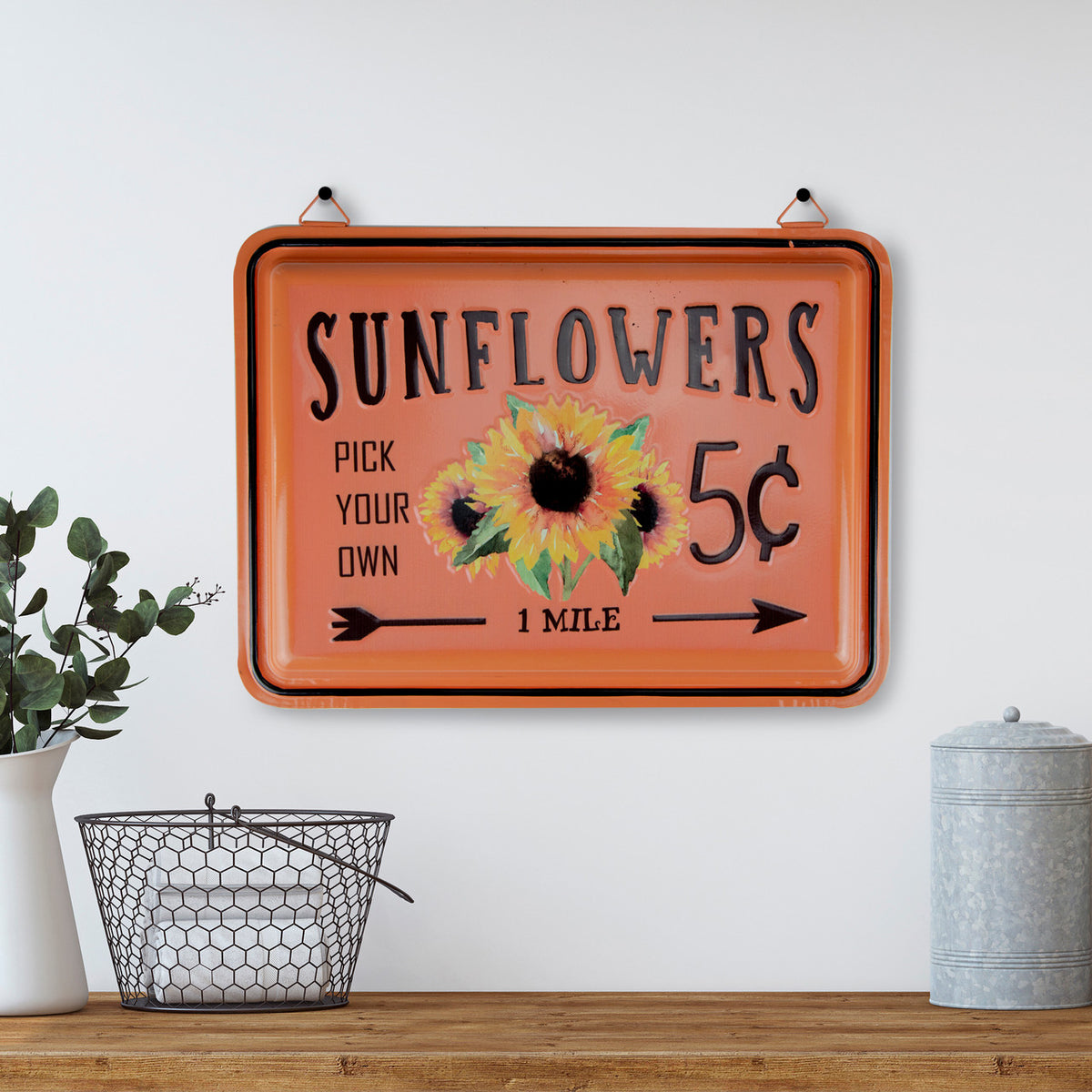 Metal Sunflowers Wall Plaque Burnt Orange 15&quot; Autumn Harvest Home Decor