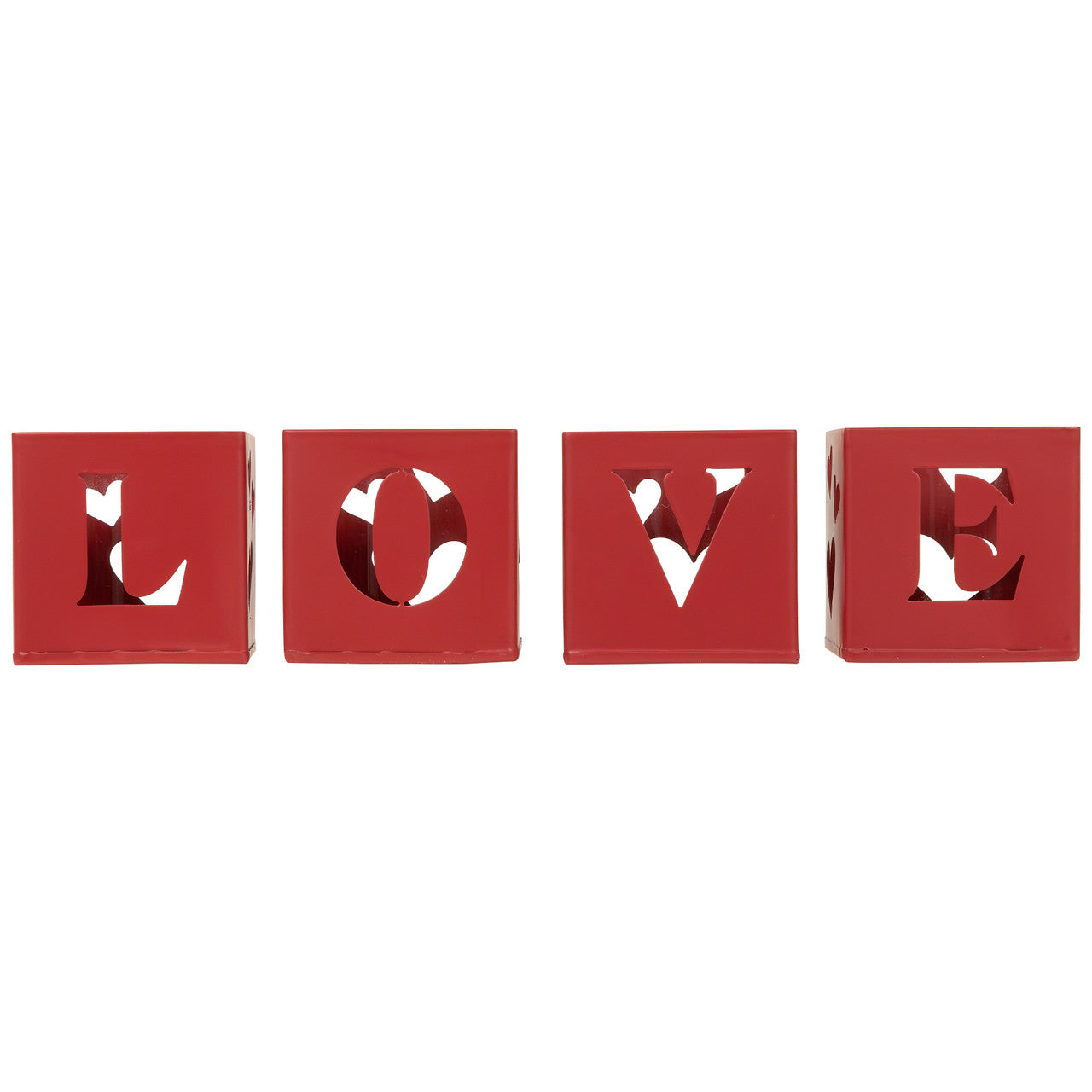 Love Blocks Metal Votive Candle Holders 2.75" Set of 4 for Valentines Day Decoration