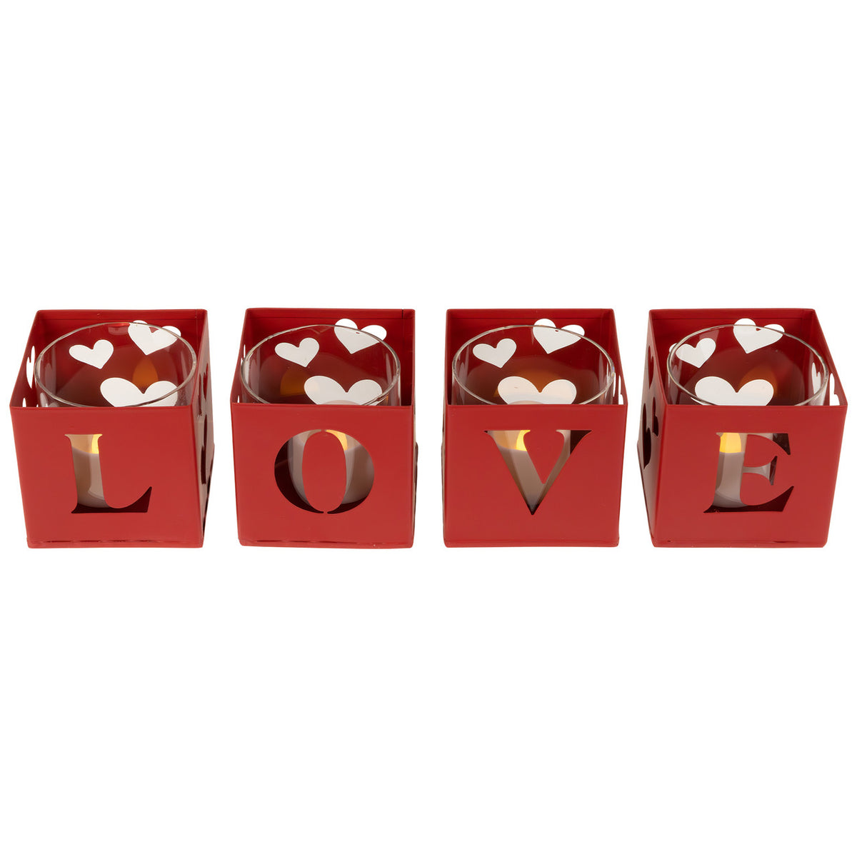 Love Blocks Metal Votive Candle Holders 2.75&quot; Set of 4 for Valentines Day Decoration