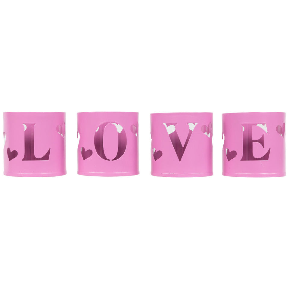 Love Valentines Day Metal Votive Candle Holders 2.75" Set of 4