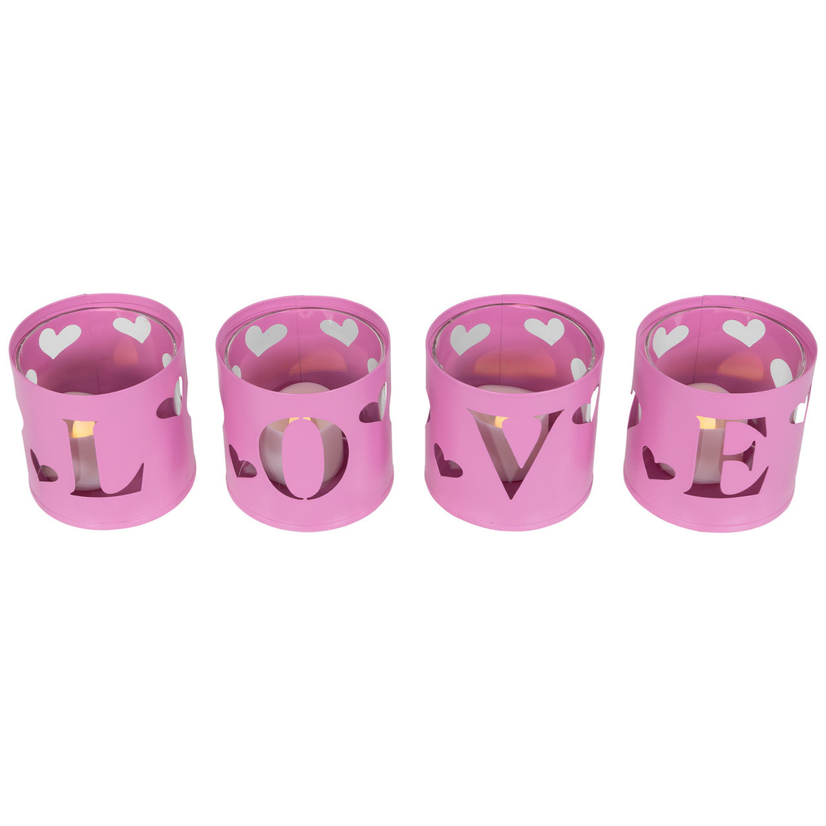 Love Valentines Day Metal Votive Candle Holders 2.75&quot; Set of 4