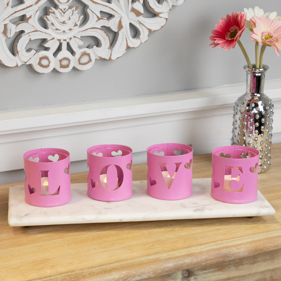 Love Valentines Day Metal Votive Candle Holders 2.75&quot; Set of 4