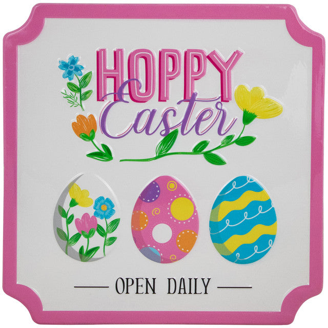 Hoppy Easter Metal Sign Open Daily Decorative Wall Art