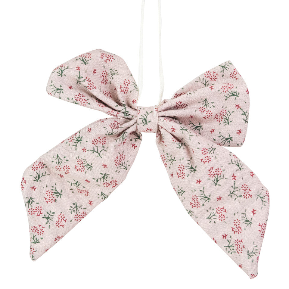 Pink Floral Single Loop Christmas Bow – 5.5&quot; Small Holiday Decoration and Tree Accent