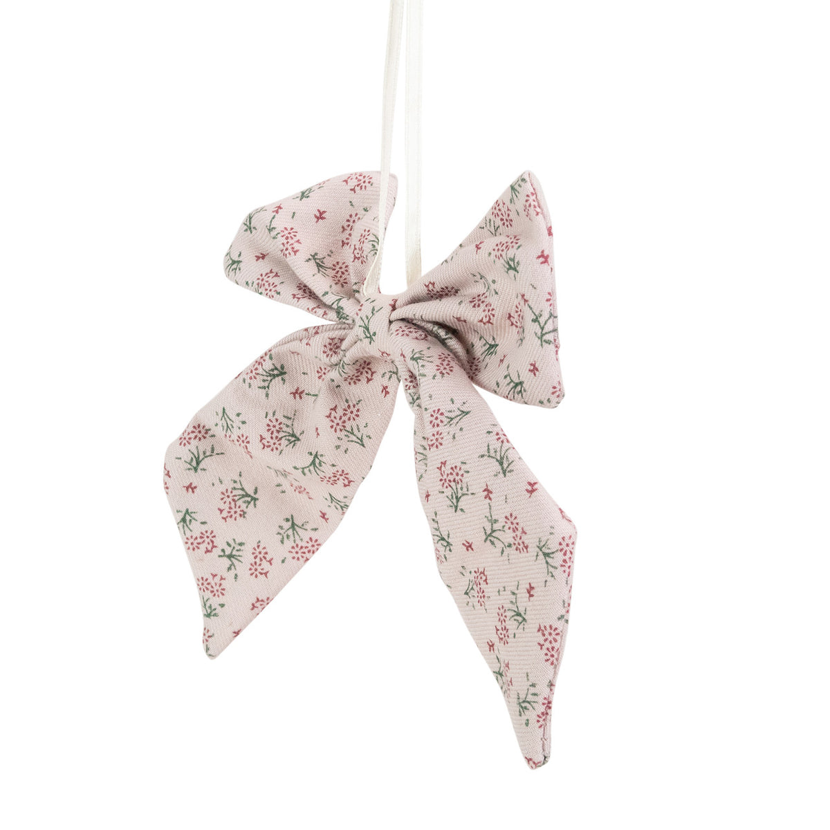 Pink Floral Single Loop Christmas Bow – 5.5&quot; Small Holiday Decoration and Tree Accent