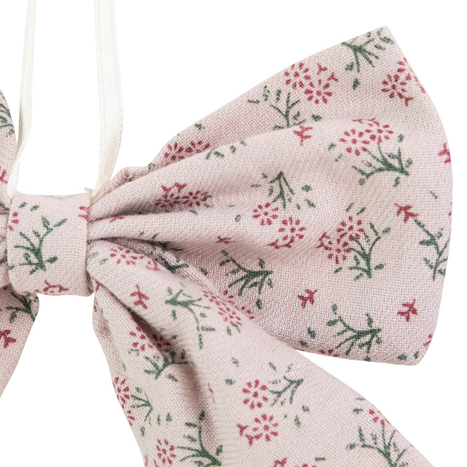Pink Floral Single Loop Christmas Bow – 5.5" Small Holiday Decoration and Tree Accent