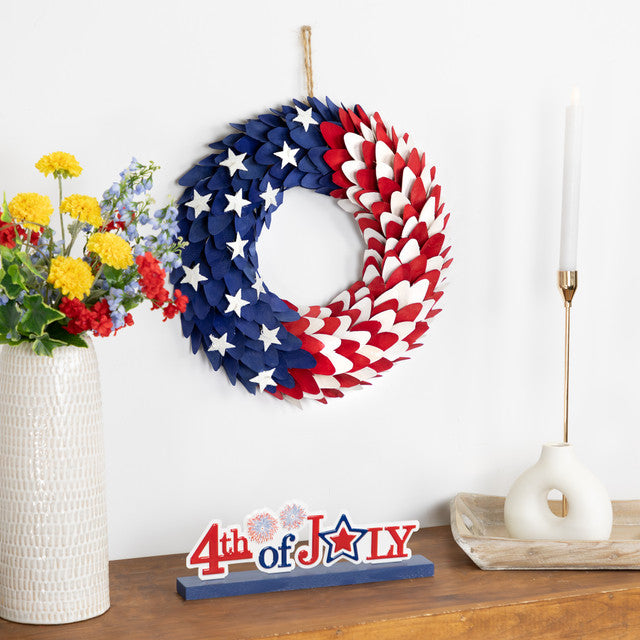 15&quot; Wood American Flag Wreath Patriotic Decor