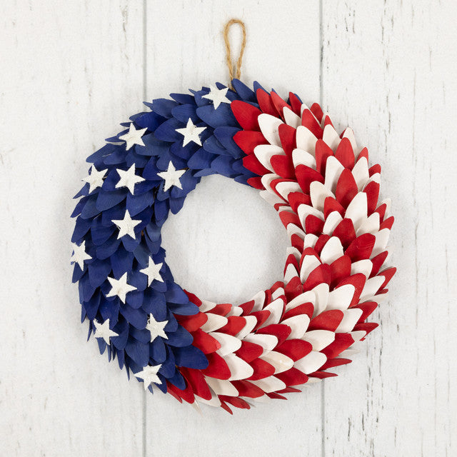 15&quot; Wood American Flag Wreath Patriotic Decor