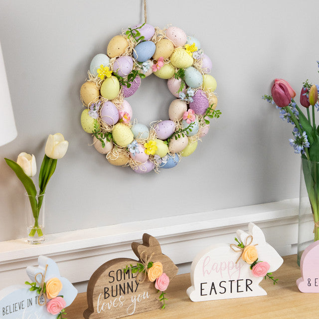Easter Egg Floral Spring Wreath 12.5 Inch Multicolor