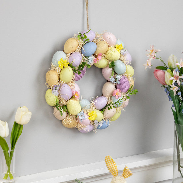 Easter Egg Floral Spring Wreath 12.5 Inch Multicolor