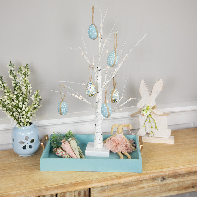 Blue Fabric Easter Eggs 5.75&quot; Ornament Set 6 Pieces