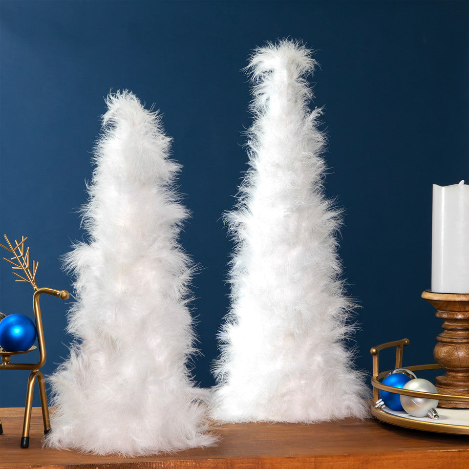 Elegant 16&quot; Feather Cone Tree Winter White Layered Accent Christmas Decor