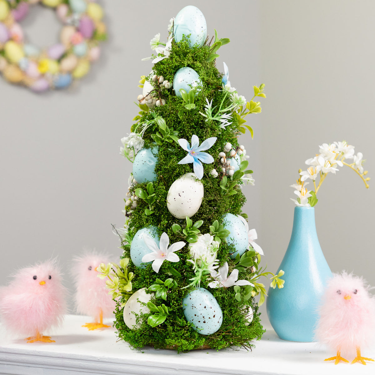 Floral Easter Egg Tree Decoration Blue and White