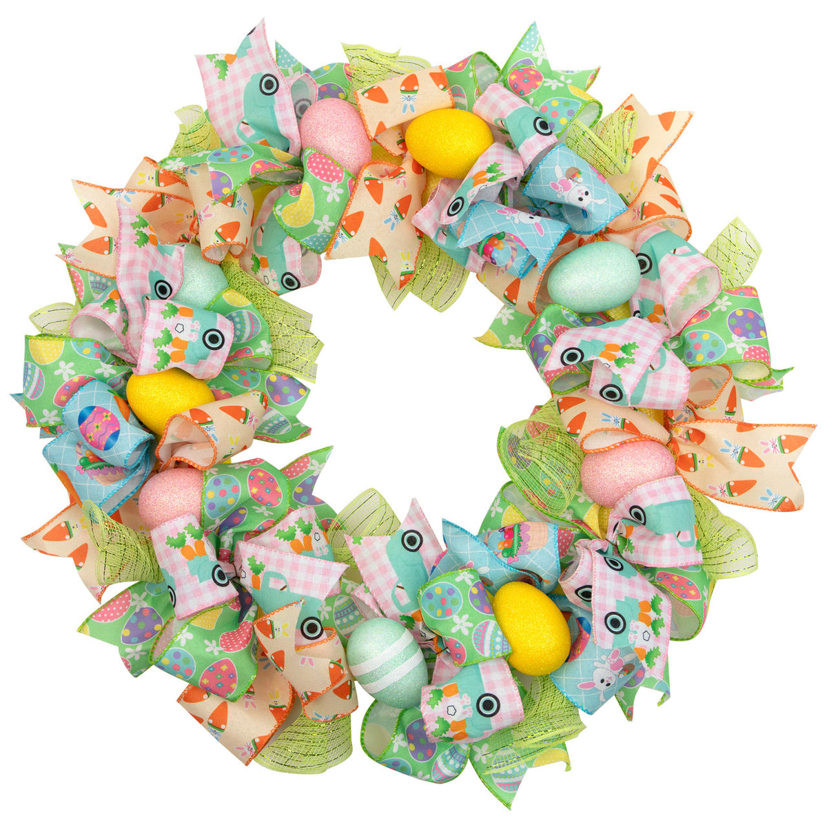 Pastel Easter Egg and Ribbons Wreath 22 Inch Spring Decor