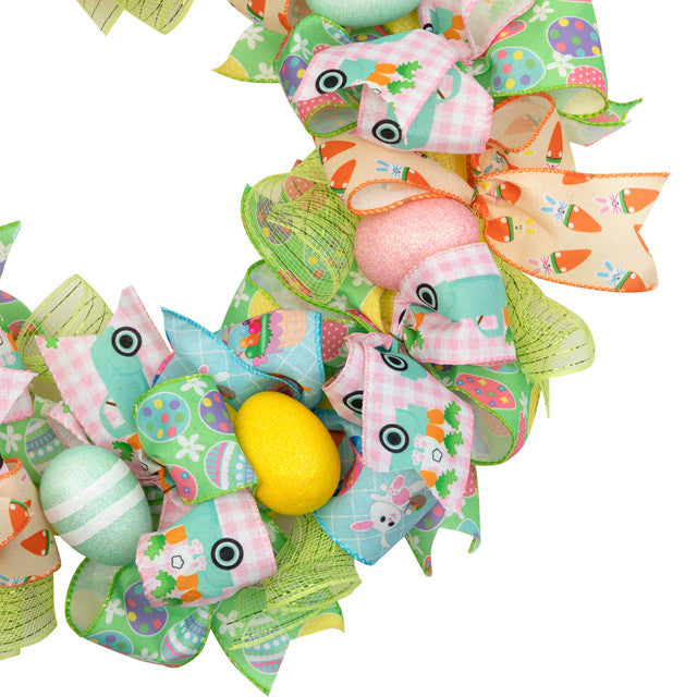 Pastel Easter Egg and Ribbons Wreath 22 Inch Spring Decor