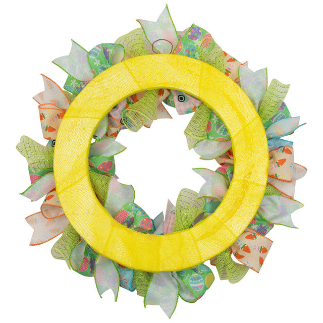 Pastel Easter Egg and Ribbons Wreath 22 Inch Spring Decor