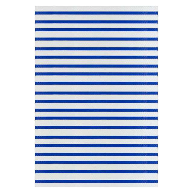 Rectangular Striped Outdoor Area Rug Blue White 4' x 6'