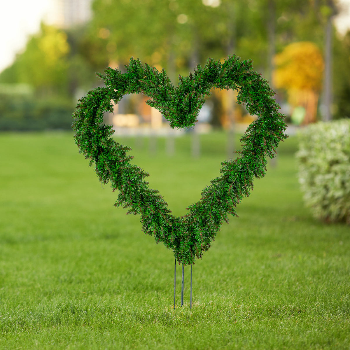 Artificial Pine Heart Shaped Wreath with Ground Stakes