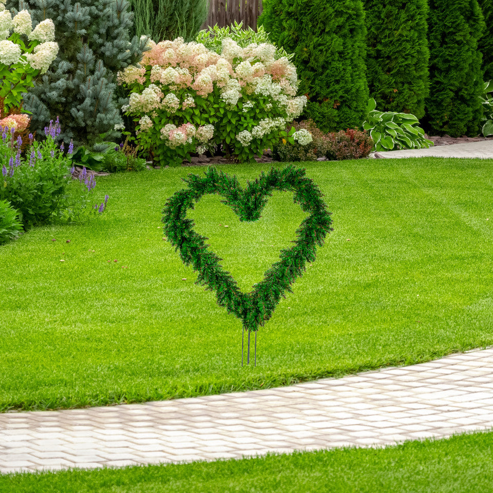 Artificial Pine Heart Shaped Wreath with Ground Stakes