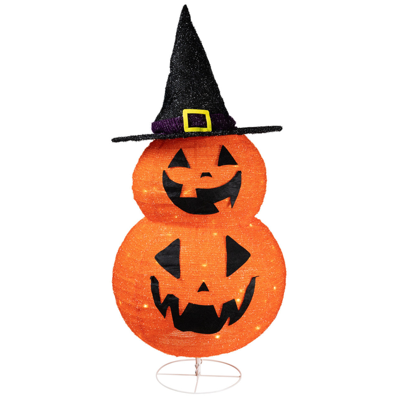Spooky LED Jack-O'-Lantern Stack with Witch Hat 34-Inch Pre-lit Outdoor Halloween Decor