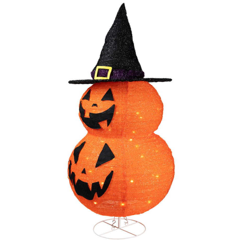 Spooky LED Jack-O&#39;-Lantern Stack with Witch Hat 34-Inch Pre-lit Outdoor Halloween Decor