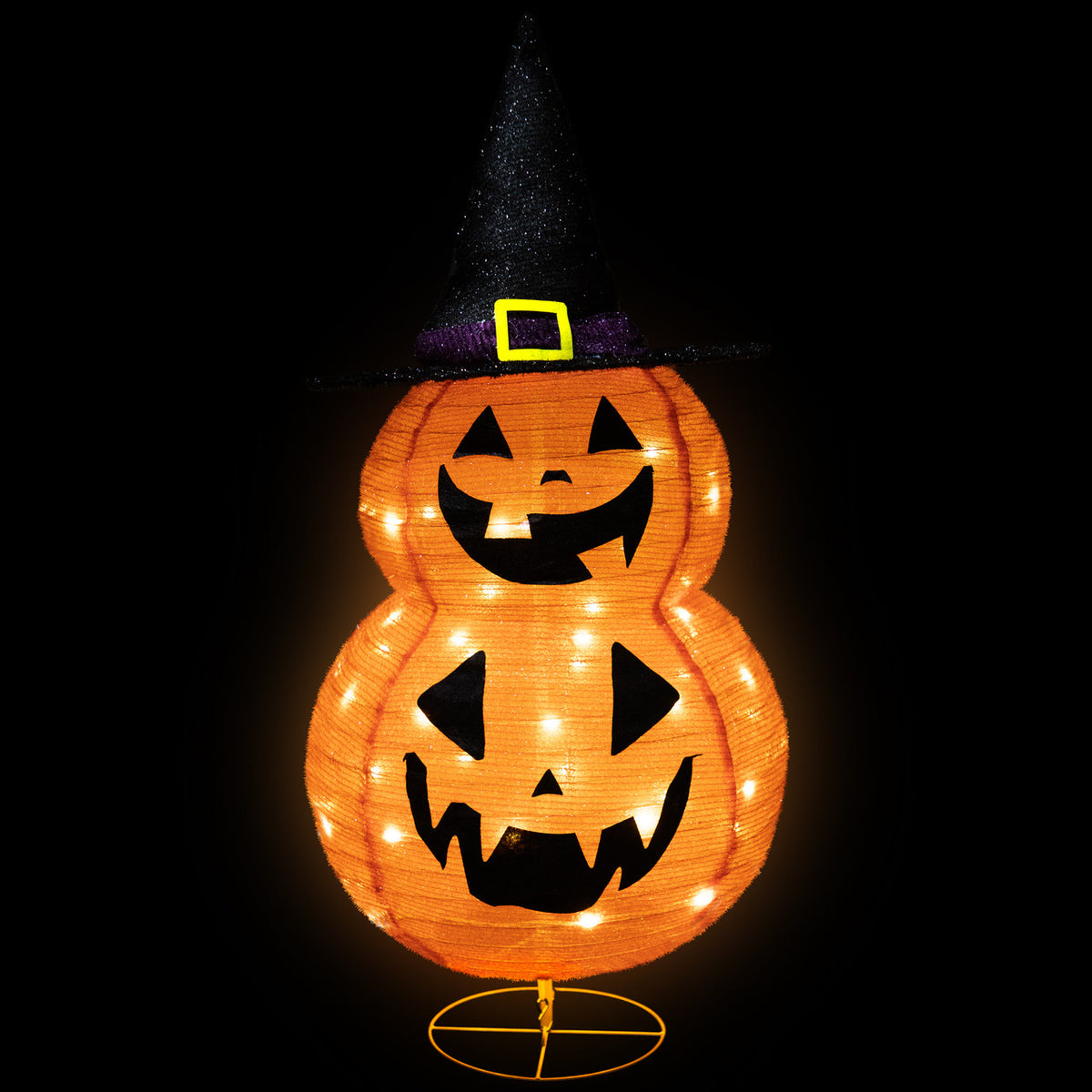Spooky LED Jack-O&#39;-Lantern Stack with Witch Hat 34-Inch Pre-lit Outdoor Halloween Decor