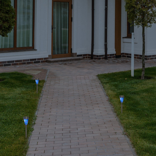 Set of 3 Blue Mosaic Stained Glass Solar Powered LED Pathway Markers