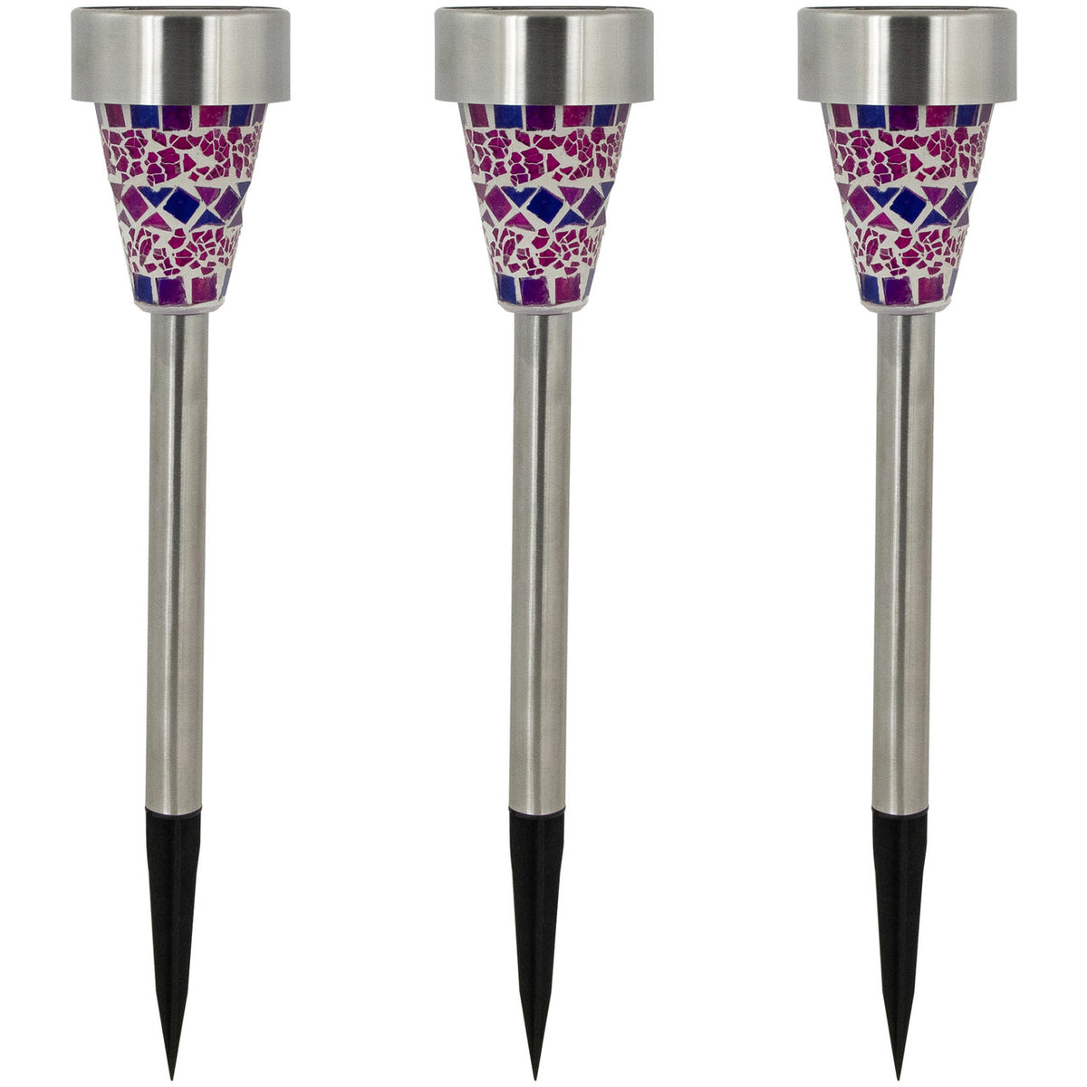 Set of 3 Purple Mosaic Solar LED Pathway Markers