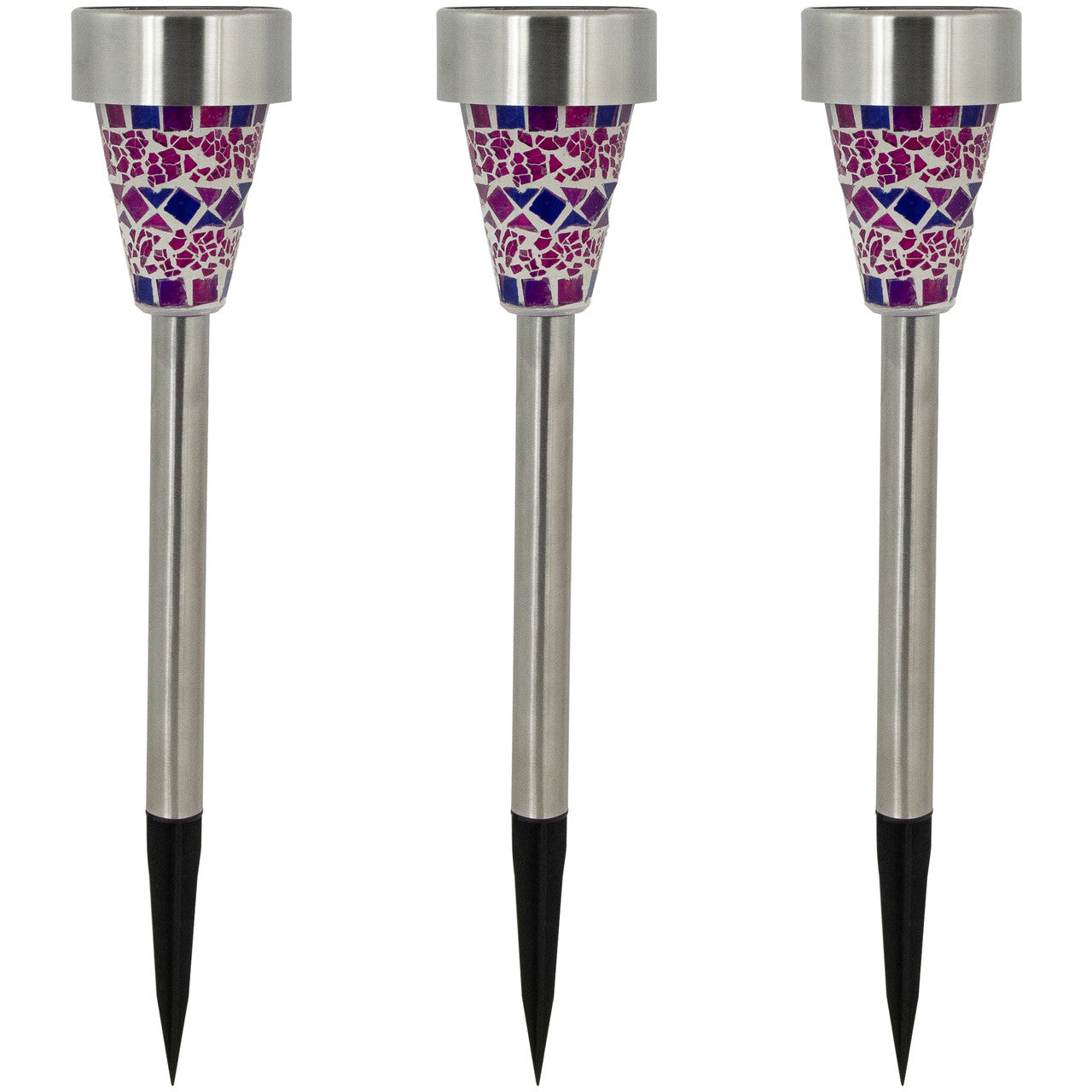 Set of 3 Purple Mosaic Solar LED Pathway Markers