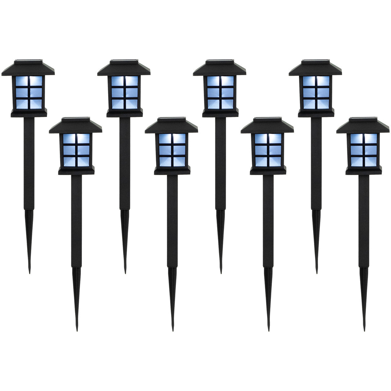 Set of 8 Black Lantern Solar Pathway Lights 14.25"