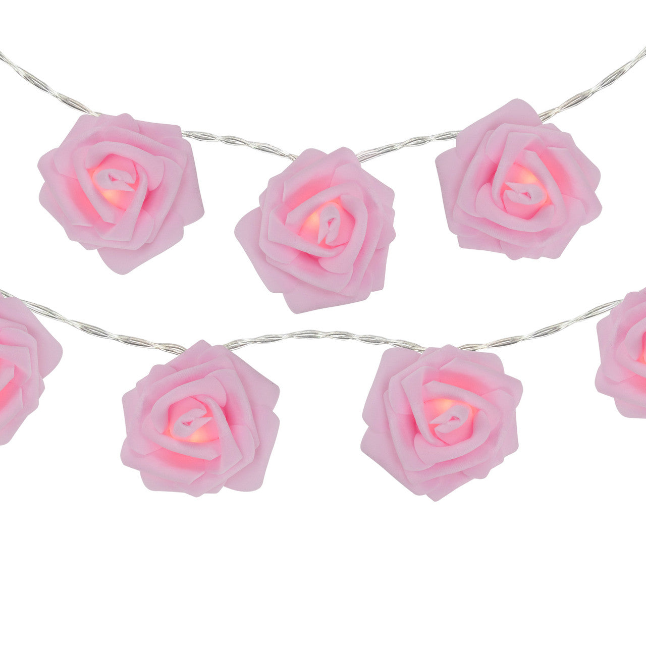 4.5ft String Lights 10 Count Pink Rose Flower LED, Clear Wire