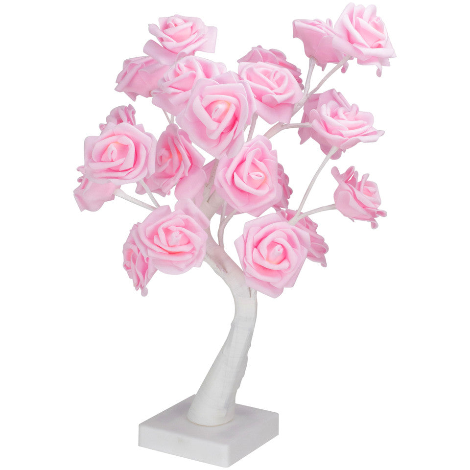 LED Lighted Rose Flower Tree Decoration Warm Lights 17 Inch, Pink and White