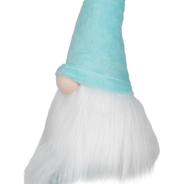 Sitting Spring Gnome Figure 16&quot; Aqua and White