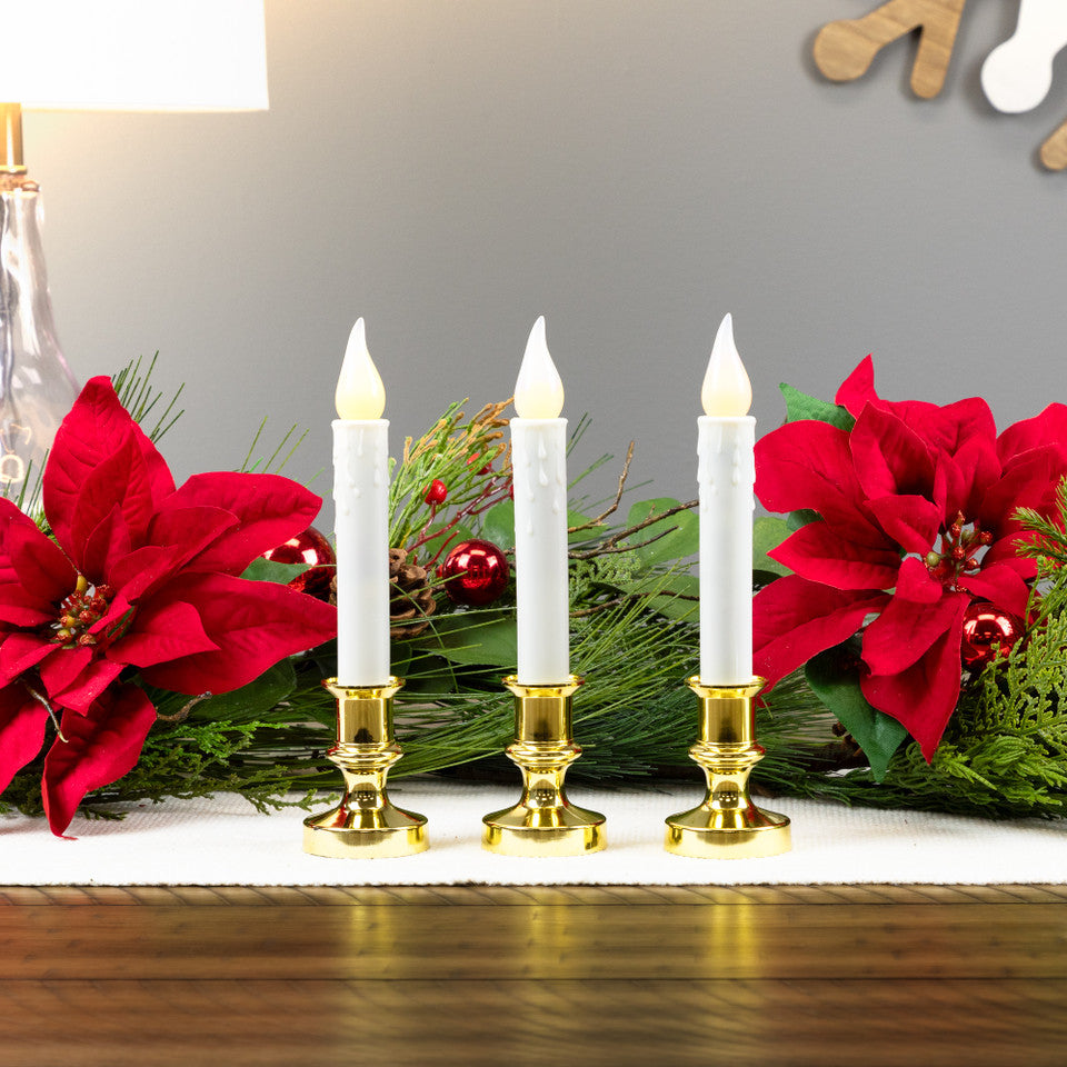 LED Flickering Window Candles 8.5&quot; with Timer, Set of 3