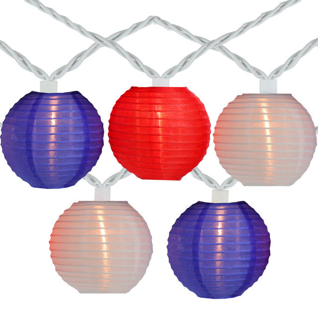 Patriotic Paper Lantern Lights 10ct White Wire