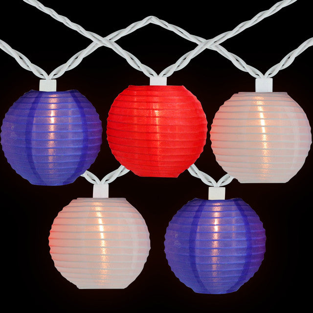 Patriotic Paper Lantern Lights 10ct White Wire